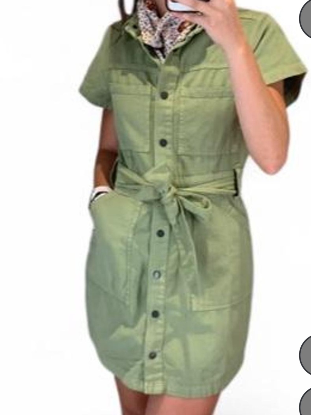 Olive Green Tie-Waist Button Front Mini Dress